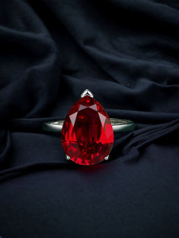 Designs & You - Silver Plated Crushed Ice Cut Red Finger Ring