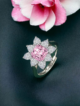 Designs & You - Silver Plated Crushed Ice Cut Pink Finger Ring