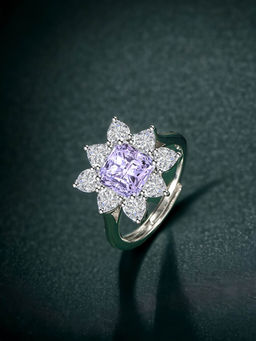 Designs & You - Silver Plated Crushed Ice Cut Purple Finger Ring