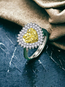Designs & You - Silver Plated Crushed Ice Cut Yellow Finger Ring