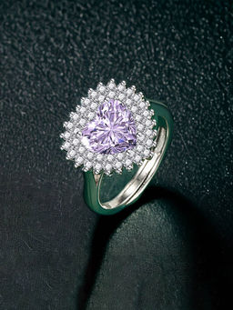 Designs & You - Silver Plated Crushed Ice Cut Purple Finger Ring