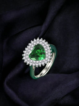 Designs & You - Silver Plated Crushed Ice Cut Green Finger Ring