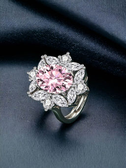 Designs & You - Silver Plated Crushed Ice Cut Pink Finger Ring