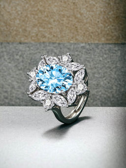 Designs & You - Silver Plated Crushed Ice Cut Blue Finger Ring