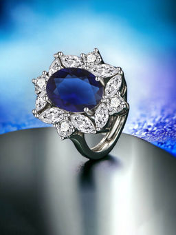 Designs & You - Silver Plated Crushed Ice Cut Navy Blue Finger Ring