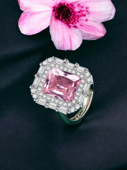 Designs & You - Silver Plated Crushed Ice Cut Pink Finger Ring