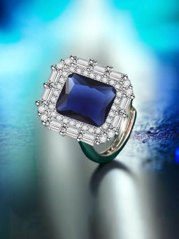 Designs & You - Silver Plated Crushed Ice Cut Navy Blue Finger Ring