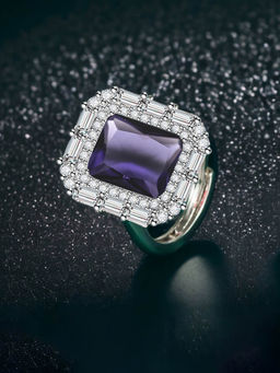 Designs & You - Silver Plated Crushed Ice Cut Purple Finger Ring