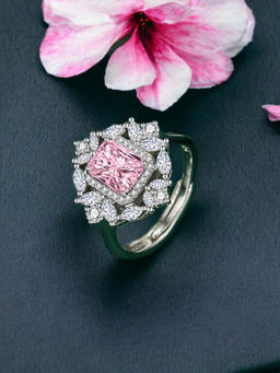 Designs & You - Silver Plated Crushed Ice Cut Pink Finger Ring