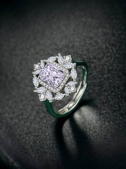 Designs & You - Silver Plated Crushed Ice Cut Purple Finger Ring