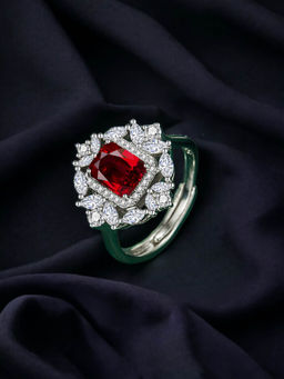 Designs & You - Silver Plated Crushed Ice Cut Red Finger Ring