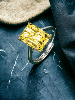 Designs & You - Silver Plated Crushed Ice Cut Yellow Finger Ring