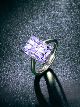 Designs & You - Silver Plated Crushed Ice Cut Purple Finger Ring