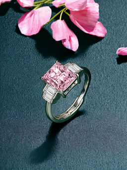 Designs & You - Silver Plated Crushed Ice Cut Pink Finger Ring