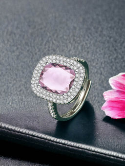 Designs & You - Silver Plated Crushed Ice Cut Pink Finger Ring