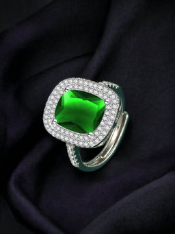 Designs & You - Silver Plated Crushed Ice Cut Green Finger Ring