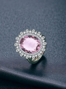 Designs & You - Silver Plated Crushed Ice Cut Pink Finger Ring