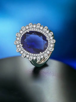 Designs & You - Silver Plated Crushed Ice Cut Blue Finger Ring