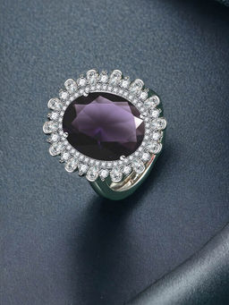 Designs & You - Silver Plated Crushed Ice Cut Purple Finger Ring
