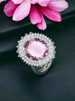 Designs & You - Silver Plated Crushed Ice Cut Pink Finger Ring
