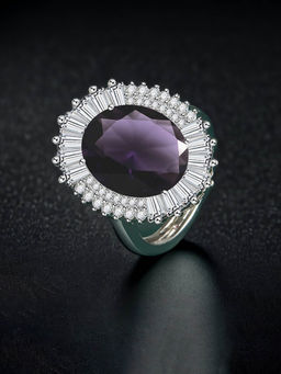 Designs & You - Silver Plated Crushed Ice Cut Purple Finger Ring