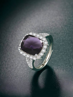 Designs & You - Silver Plated Crushed Ice Cut Purple Finger Ring