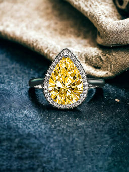 Designs & You - Silver Plated Crushed Ice Cut Yellow Finger Ring