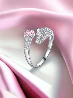 Designs & You - Silver Plated Crushed Ice Cut Pink Finger Ring