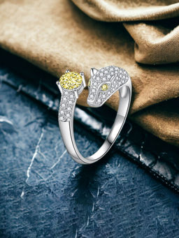 Designs & You - Silver Plated Crushed Ice Cut Yellow Finger Ring
