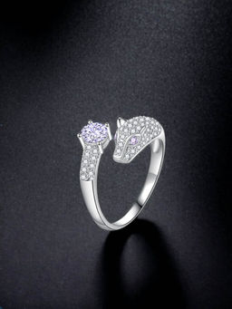Designs & You - Silver Plated Crushed Ice Cut Purple Finger Ring