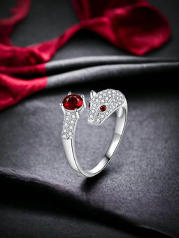 Designs & You - Silver Plated Crushed Ice Cut Red Finger Ring