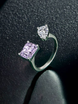 Designs & You - Silver Plated Crushed Ice Cut Purple Finger Ring
