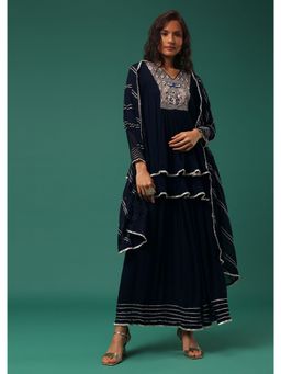 KALKI FASHION - Blue Palazzo with Georgette with Double Peplum Top & Dupatta (Set of 3)