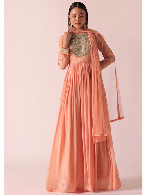 Peach Chiffon Anarkali Dress Buy KALKI FASHION Peach Chiffon Embroidered  Anarkali With Dupatta