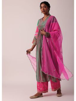 KALKI FASHION - Pink Palazzo in Silk with Printed Kurta & Organza Dupatta (Set of 3)