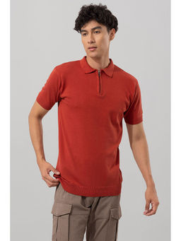 Snitch - Mens Rust Solid Slim Polo T-shirt