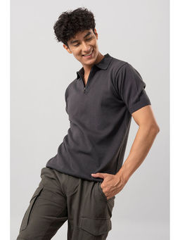 Snitch - Mens Dark Grey Solid Slim Polo T-shirt
