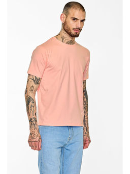 Snitch - Mens Peach Solid Half Sleeves Slim Casual T-shirt