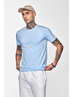 Snitch - Mens Light Blue Solid Half Sleeves Slim Casual T-shirt