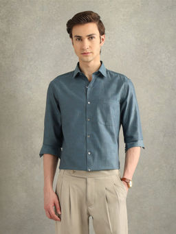 Arrow - Mens Teal Textured Regular Fit Italian Elegance Shirt