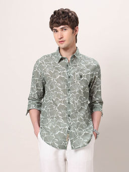 U.S. Polo Assn. Denim Co. - Mens Green Floral Printed Regular Fit Shirt