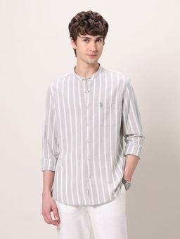 U.S. Polo Assn. Denim Co. - Mens Grey Pure Cotton Poplin Mandarin Shirt