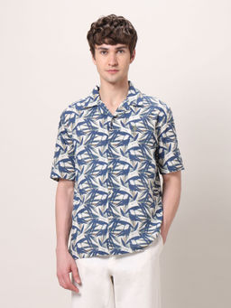 U.S. Polo Assn. Denim Co. - Mens Blue Tropical Relaxed Fit Cuban Shirt
