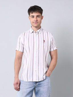 U.S. Polo Assn. Denim Co. - Mens Pink and White Vertical Striped Regular Fit Shirt