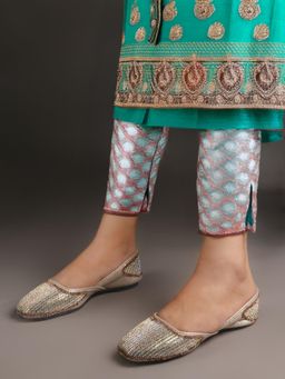 Iconics - Women's Gold Shimmering Rhinestone Embellished Ethnic Juttis