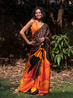 Suta - Black Floral Printed Liva Saree