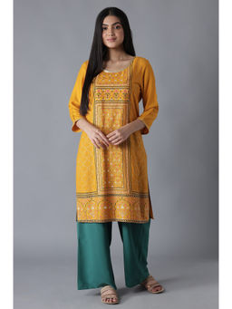Aurelia - Yellow Mughal Print Kurta Palazzo (Set of 2)