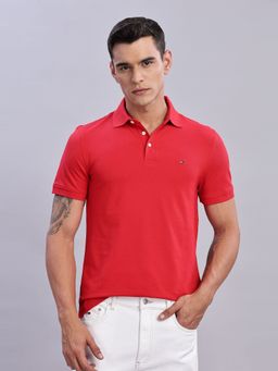 Tommy Hilfiger - Mens Red Solid Polo T-Shirt