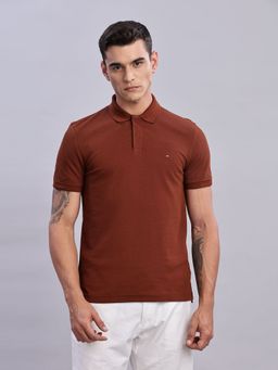 Tommy Hilfiger - Mens Brown Textured Polo T-Shirt