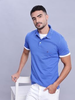 Tommy Hilfiger - Mens Blue Solid Polo T-Shirt